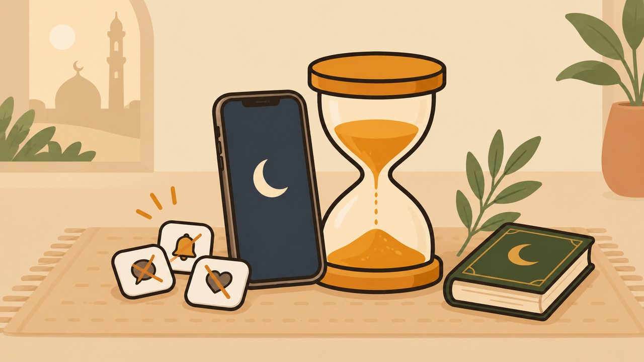 A phone and sand timer with notification tiles set aside.