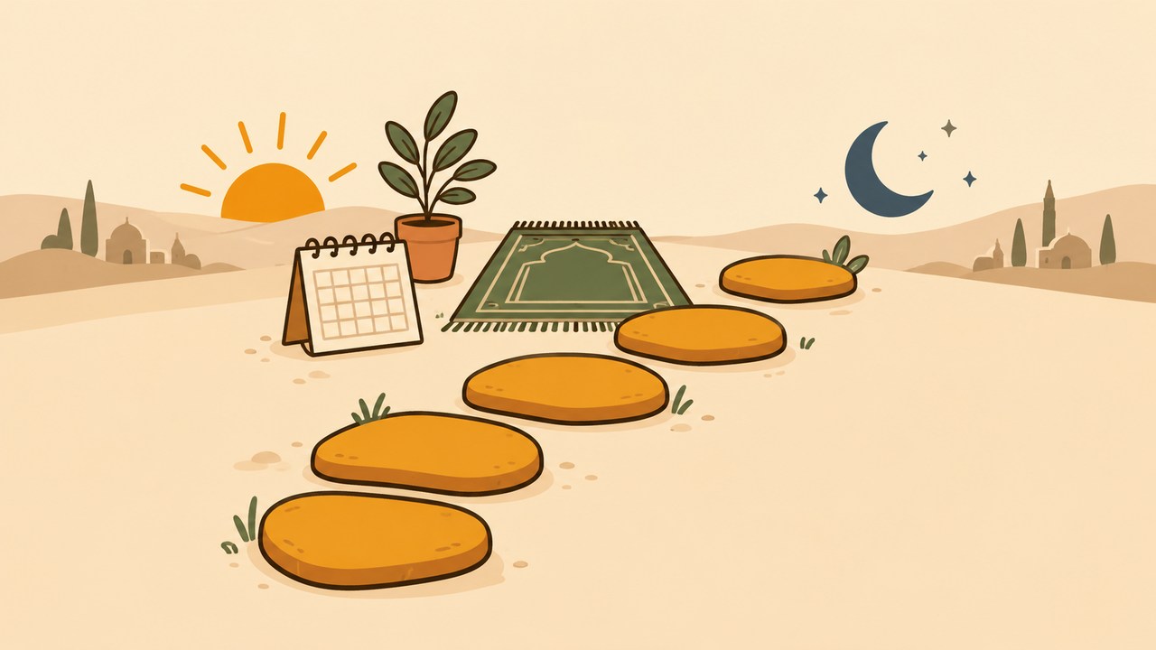 Five golden stepping stones leading through a day of prayer.